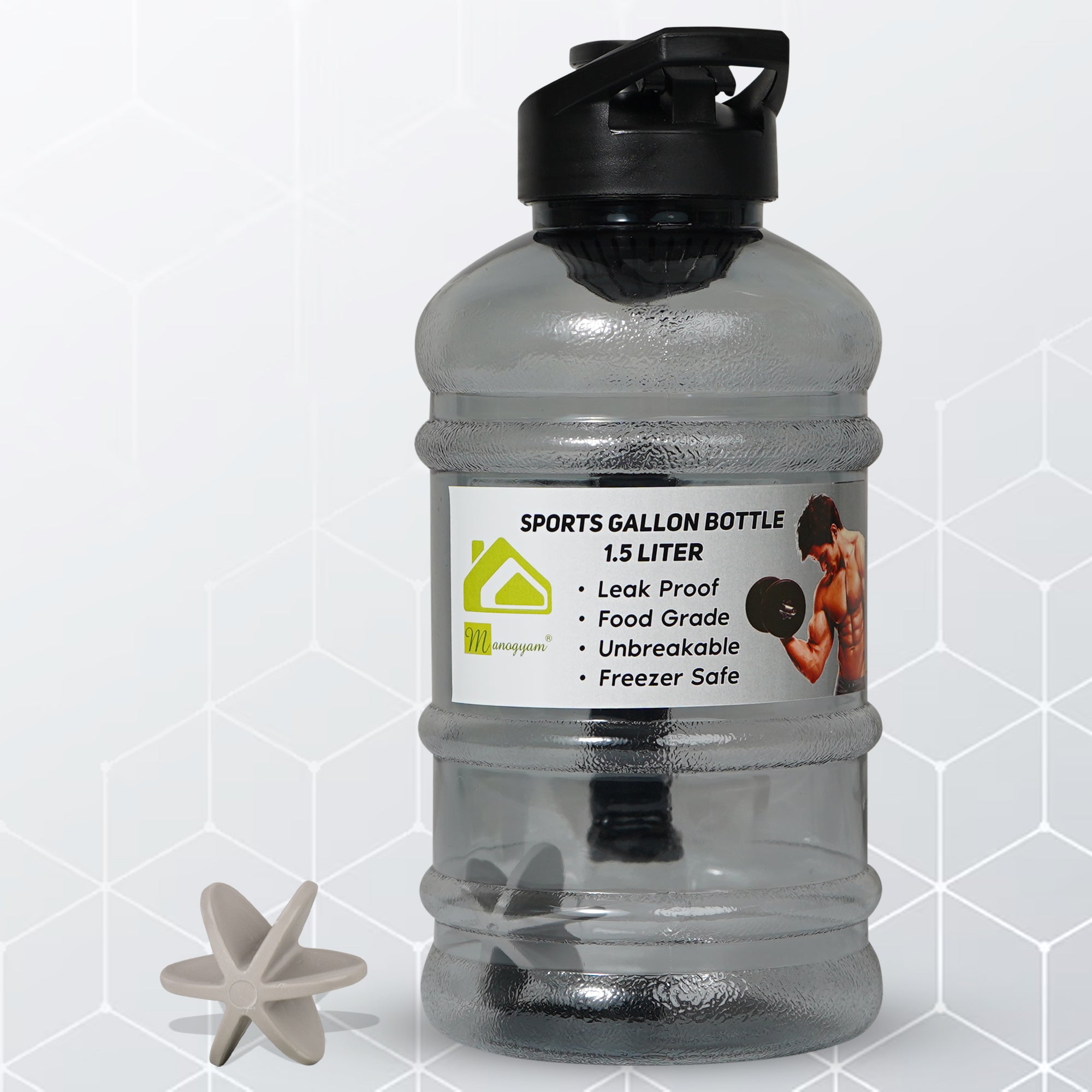 मिक्सर बॉल और स्ट्रेनर के साथ मनोग्यम जिम बोतल (1.5L)