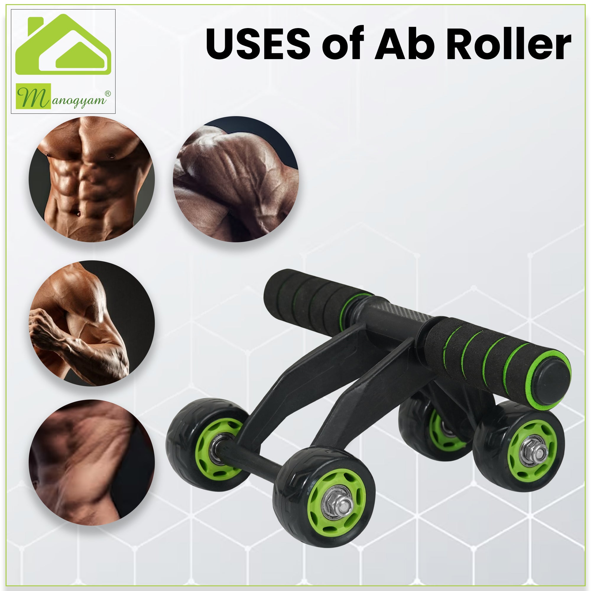 Manogyam 4 Wheel Ab Roller - Fitness Equipment for Core Workout 