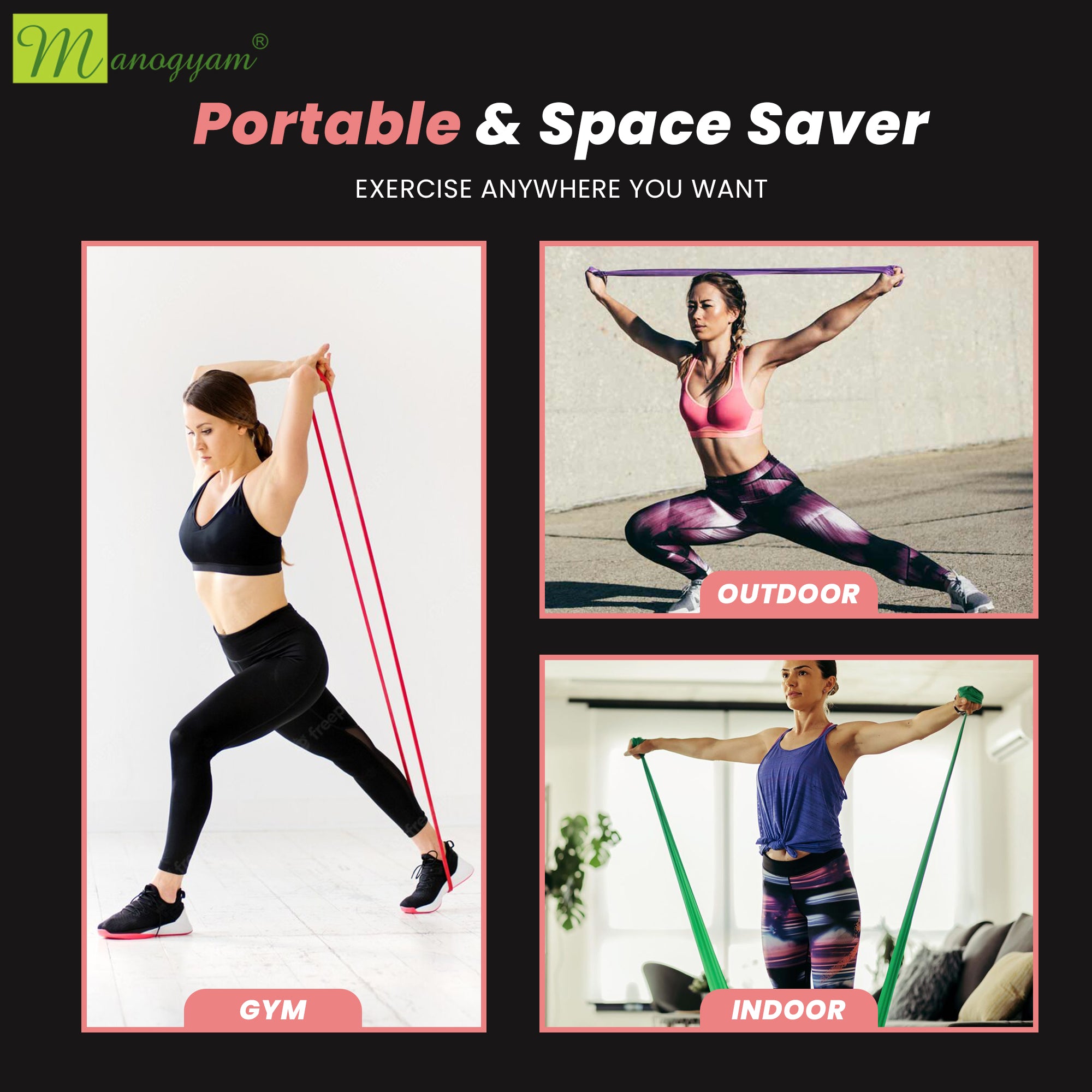 Manogyam 44 mm Thick Power Resistance Band for Strength Training (Green)