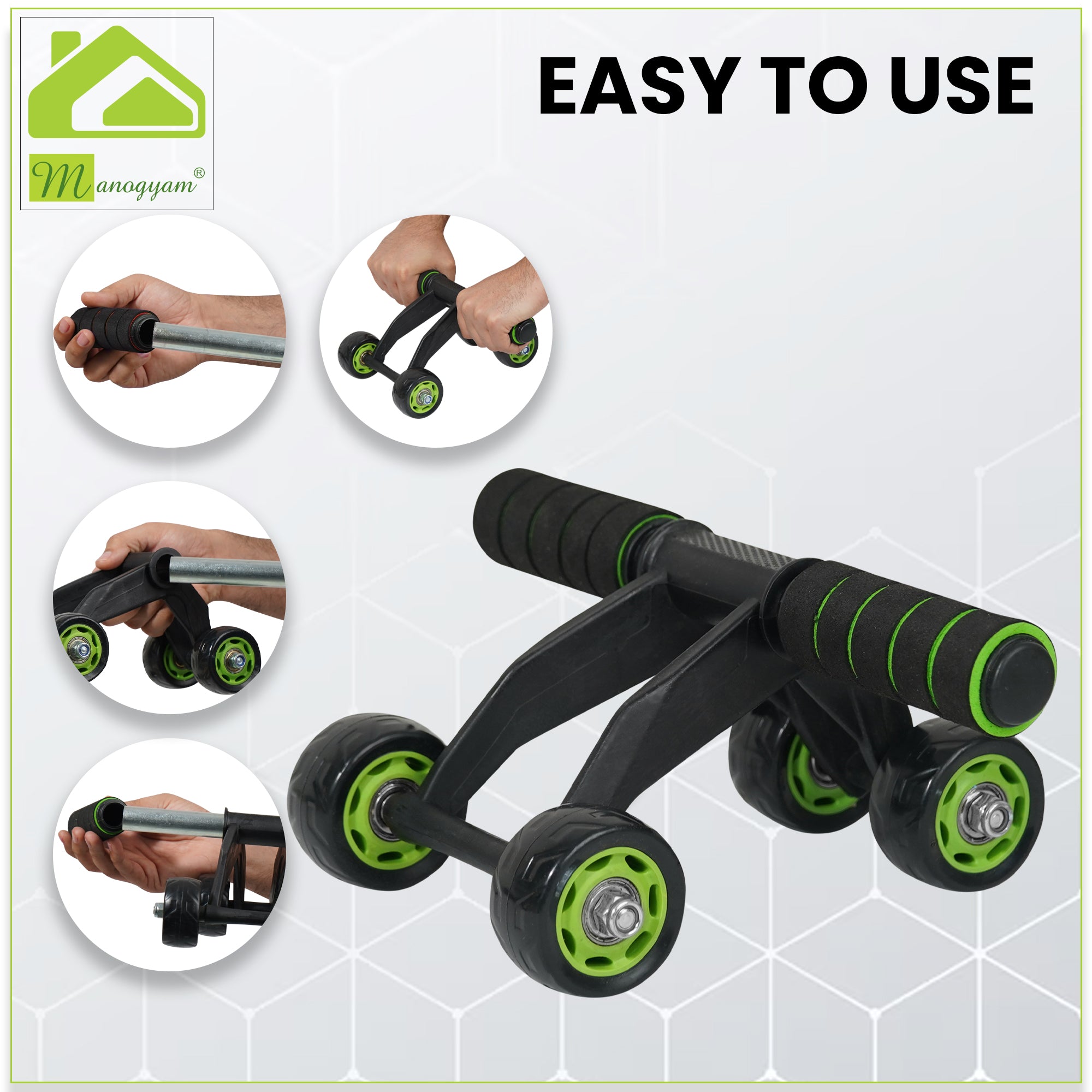 Manogyam 4 Wheel Ab Roller - Fitness Equipment for Core Workout 