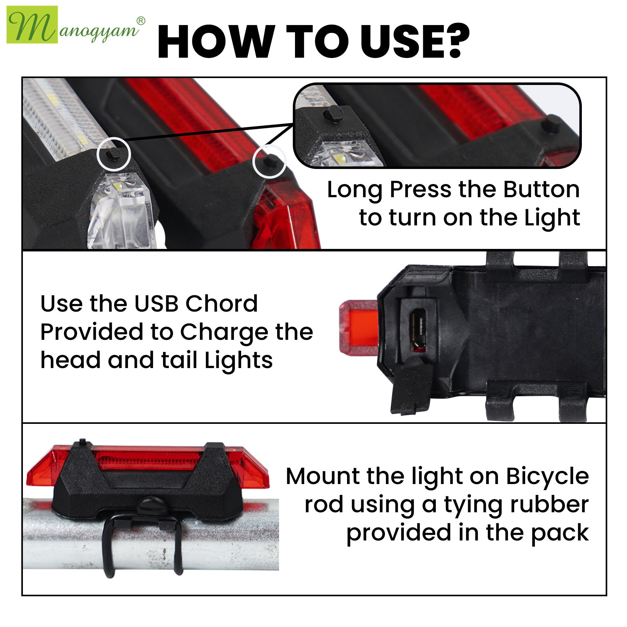 Manogyam BikePro: Advanced Front and Back Indicator Lights for Bicycles