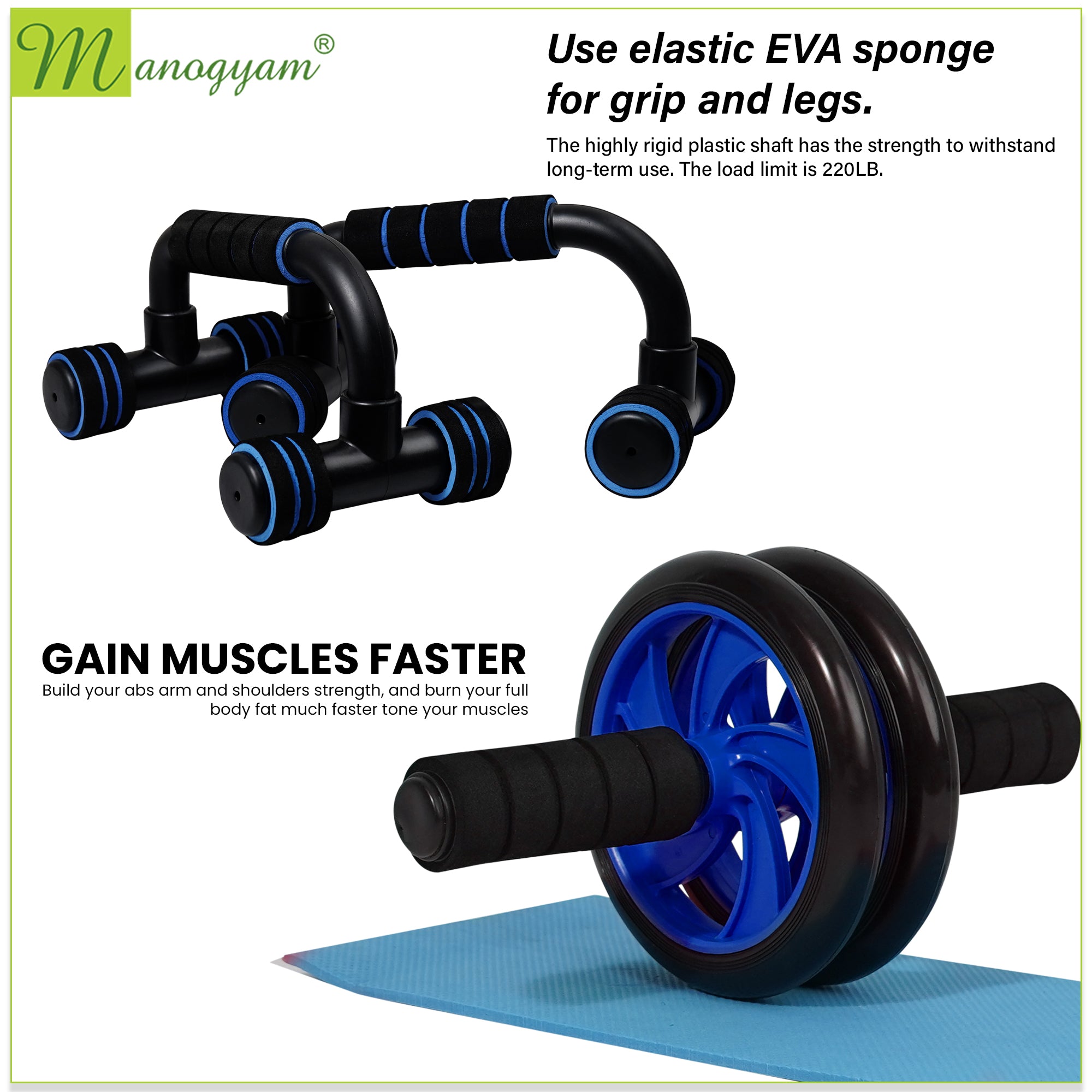 Manogyam AB Roller & Push-Up Bar Combo for Ultimate Core Strengthening