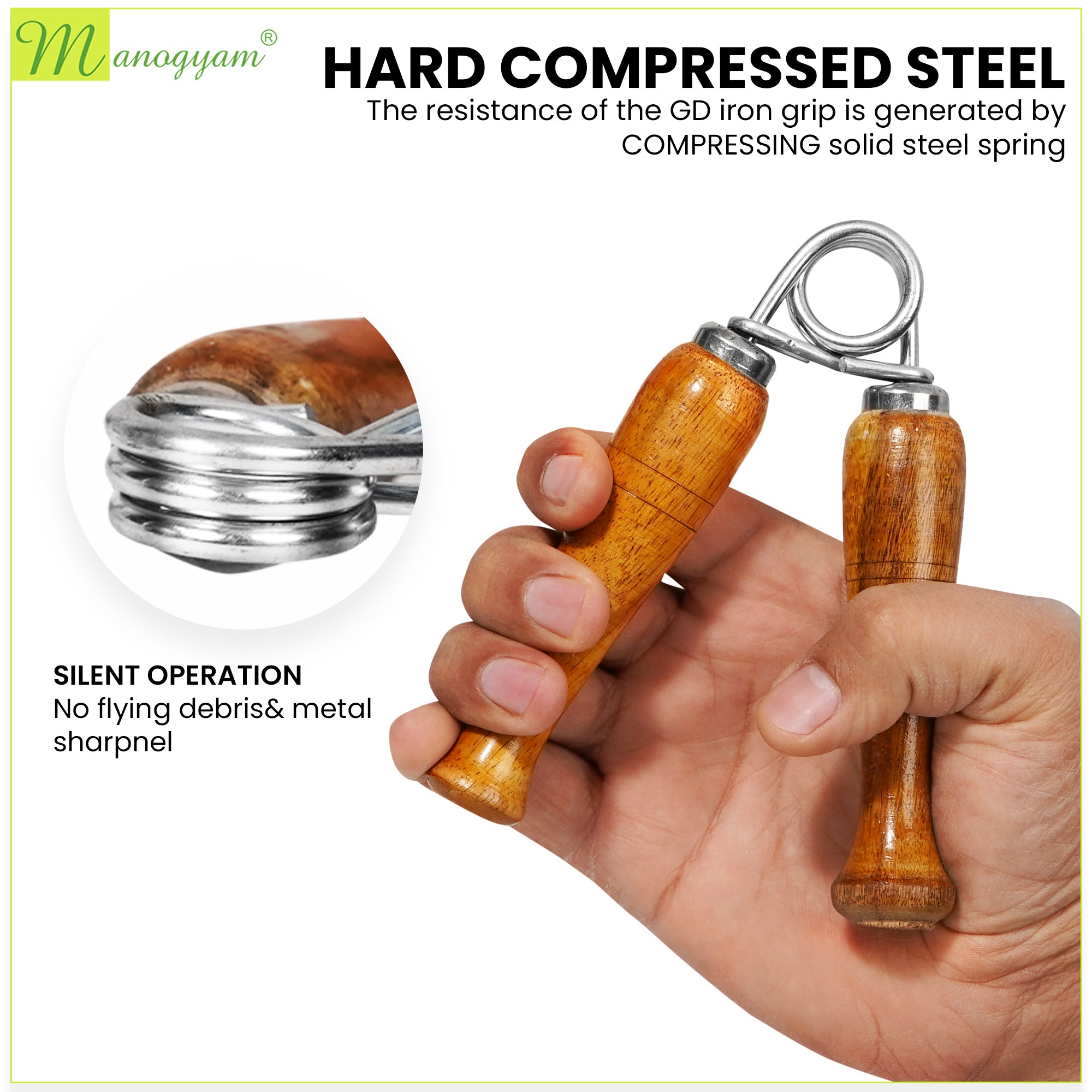 Manogyam Wooden Hand Gripper with Comfortable Handle